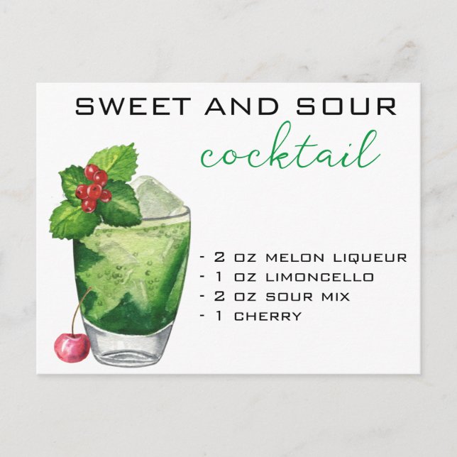 Postal Navidades Receta de cóctel Bebida verde (Anverso)