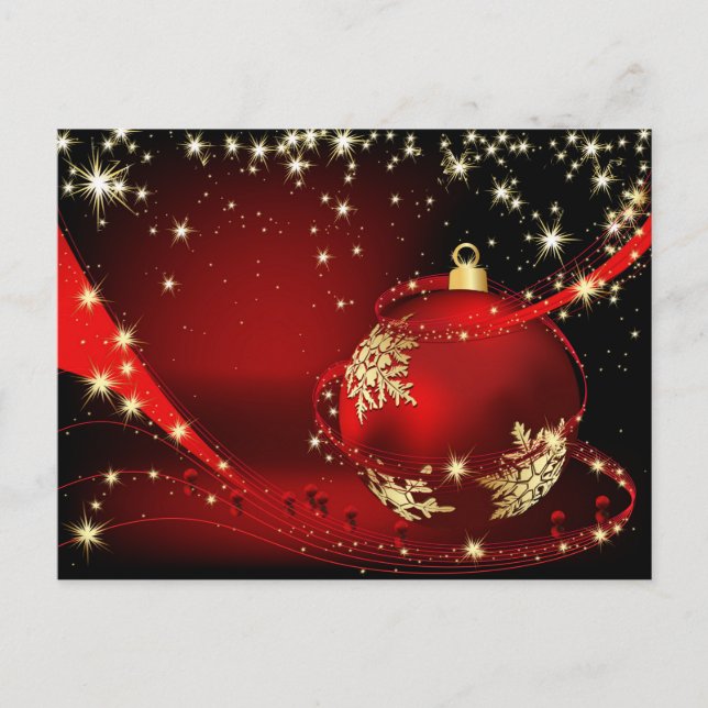 Postal Navidades Red Gold Sparkle Ball Saludo Corporativo (Anverso)