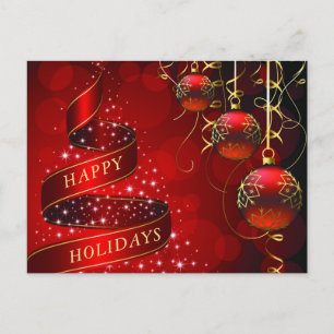 Postal Navidades Red Gold Sparkle Ball Saludo Corporativo