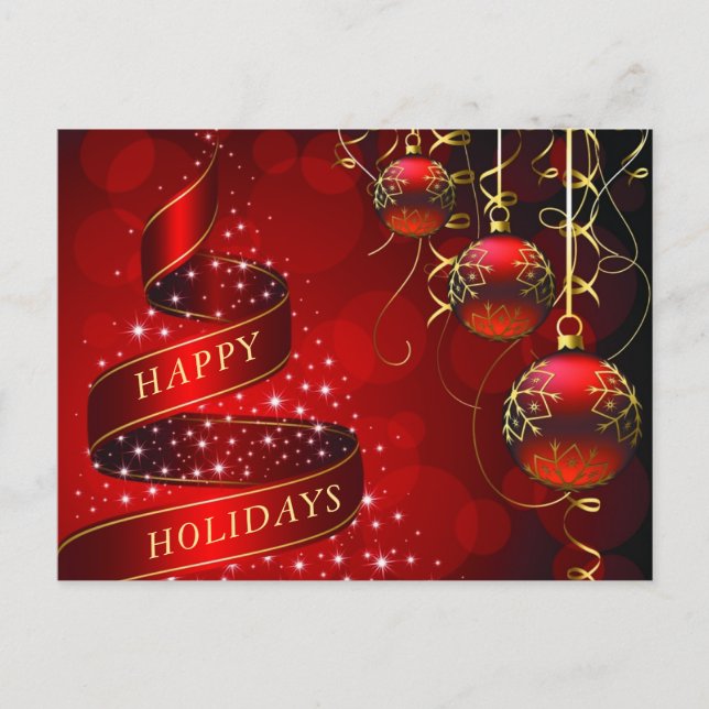 Postal Navidades Red Gold Sparkle Ball Saludo Corporativo (Anverso)