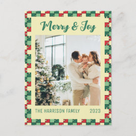 Postal Navidades Red Green Puzzle Merry & Joy Photo