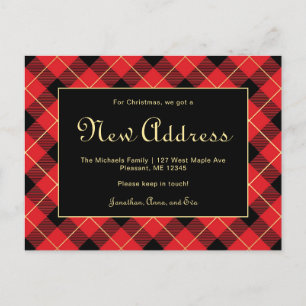 Postal Navidades Red Plaid New Address Holiday Move