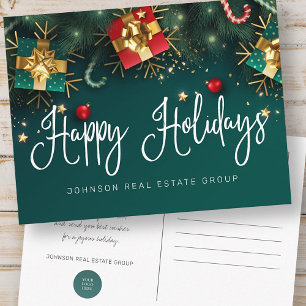 Postal Navidades Regalos y Ornamentos Felices Fiestas