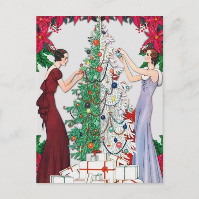 Postal Navidades Retro Art Deco Vintage Elegantes Damas (Anverso)