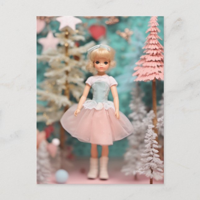 Postal Navidades Retro Cute Blond Pastel Doll (Anverso)