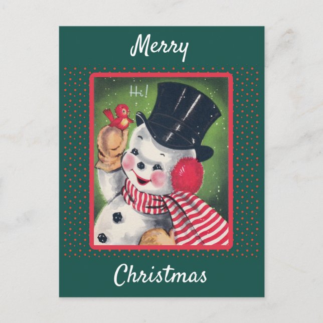Postal Navidades retro de Snowman cute (Anverso)