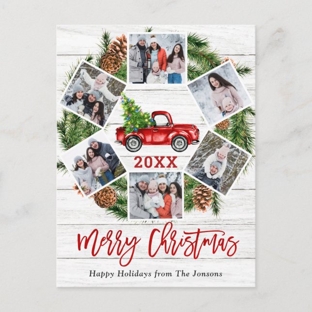 Postal Navidades Retro Red Farm Truck Holiday 6 Foto (Anverso)