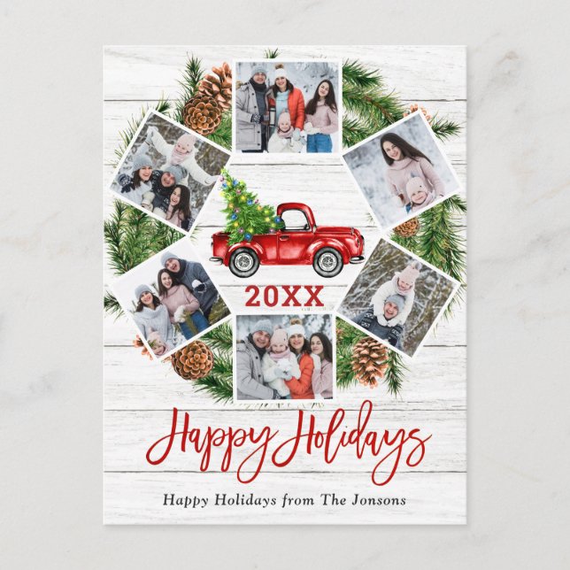Postal Navidades Retro Red Farm Truck Holiday 6 Foto (Anverso)