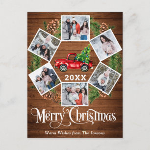 Postal Navidades Retro Red Farm Truck Saludo 6 Foto