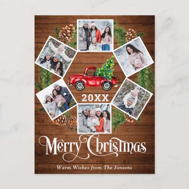 Postal Navidades Retro Red Farm Truck Saludo 6 Foto (Anverso)