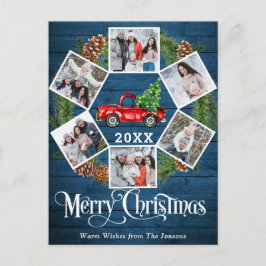 Postal Navidades Retro Red Farm Truck Saludo 6 Foto