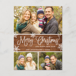 Postal Navidades Retro Rojo Camión Rústico 3 Fotos Saludo