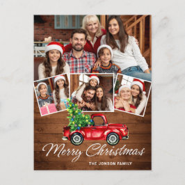 Postal Navidades Retro Rojo Camión Rústico 4 Fotos Saludo