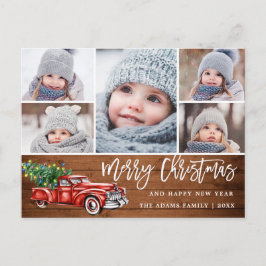 Postal Navidades Retro Rojo Camión Rústico Saludo FOTOGRÁ