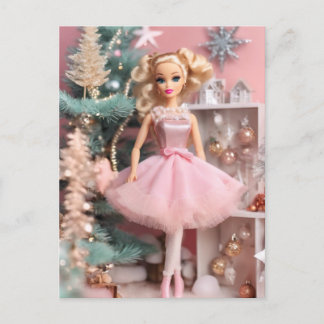 Postal Navidades Retro Rosa de la Muñeca rubia