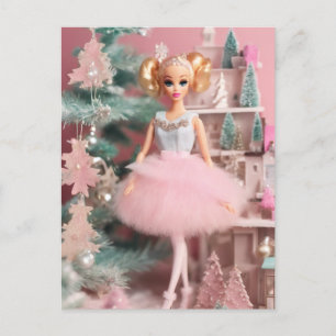 Postal Navidades Retro Rosa de la Muñeca rubia