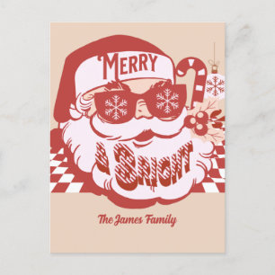 Postal Navidades Retro Santa Merry y Bright Groovy