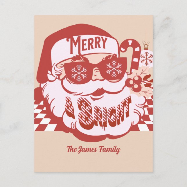 Postal Navidades Retro Santa Merry y Bright Groovy (Anverso)