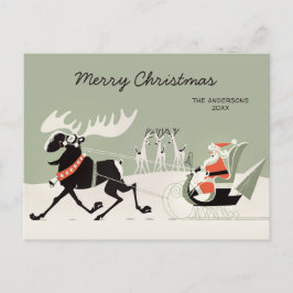 Postal Navidades Retro Santa y Moose sleigh CC1248