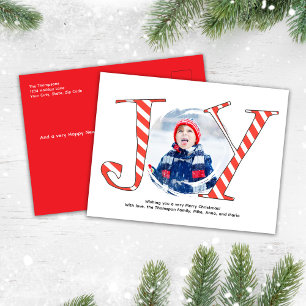Postal Navidades rojos Collage de fotos joy tipografía