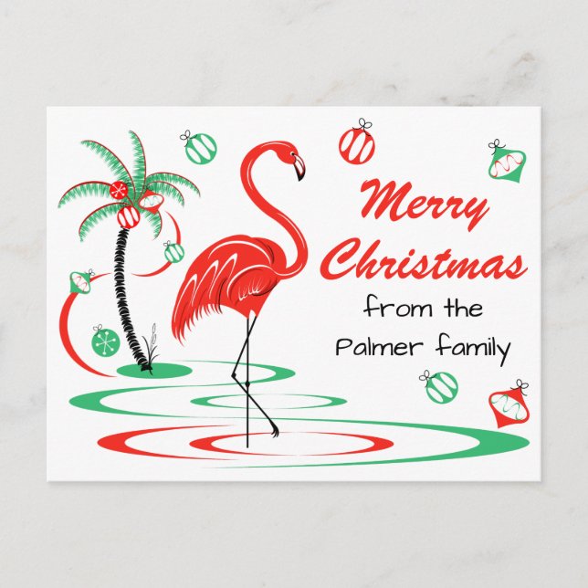 Postal Navidades rojos Flamingo Feliz Navidad Textos (Anverso)