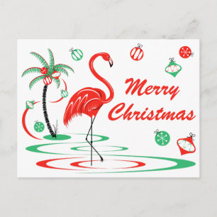 Postal Navidades rojos Flamingo Feliz paisaje navideño