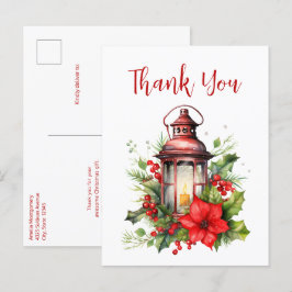 Postal Navidades rojos Lantern Poinsettia Gracias
