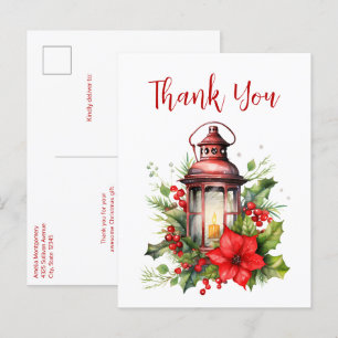 Postal Navidades rojos Lantern Poinsettia Gracias