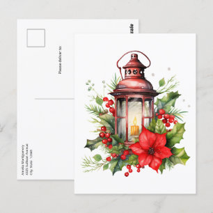 Postal Navidades rojos Lantern Poinsettia y Pine