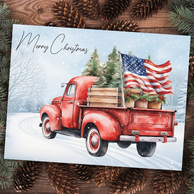 Postal Navidades rojos vintage camionero bandera estadoun (Subido por el creador)