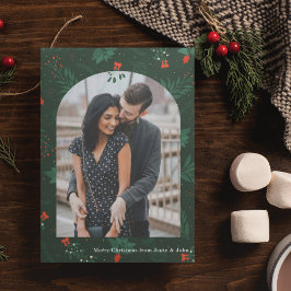 Postal Navidades románticos Arch Photo Green Mistletoe