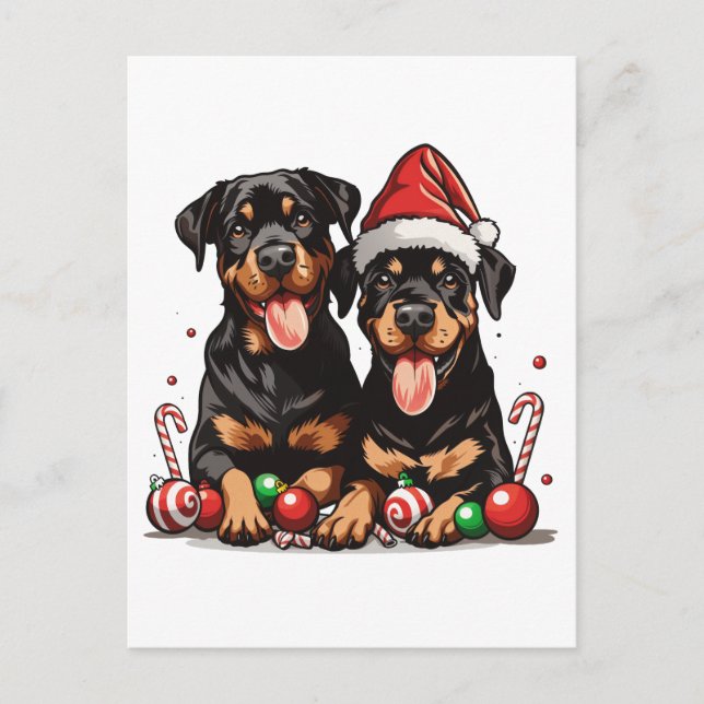 Postal Navidades Rottweiler Dog Santa (Anverso)
