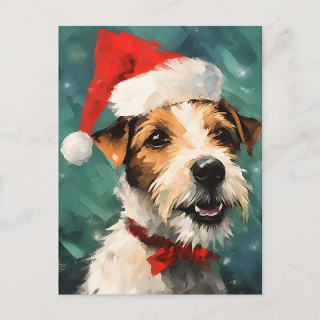 Postal Navidades Russel Terrier pinchan arte (Anverso)