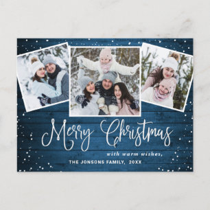 Postal Navidades Rustic Wood 3 Fotos Saludo Festividades 