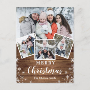 Postal Navidades Rustic Wood 4 Fotos Saludo Festividades 