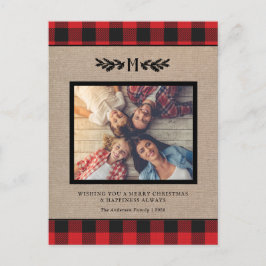 Postal Navidades Rústicos Burlap Monograma Festividad fot