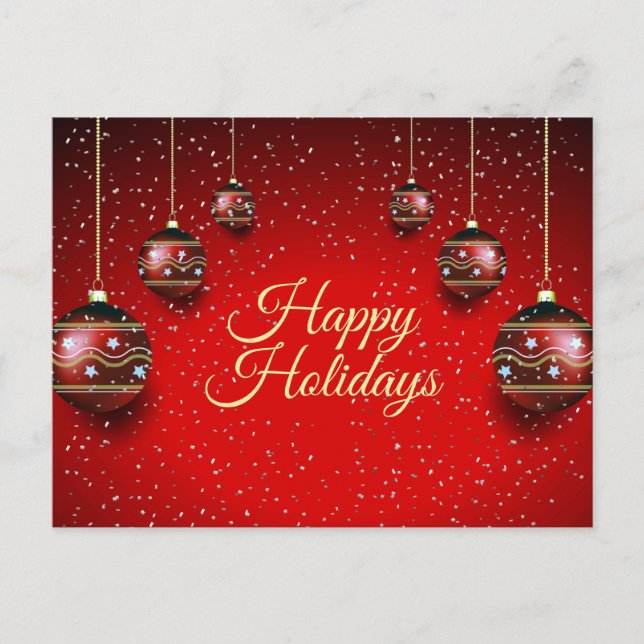 Postal Navidades saludan las vacaciones de invierno rojas (Anverso)