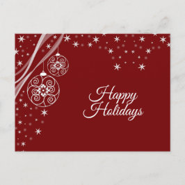 Postal Navidades saludando ornamentos blancos de color ro