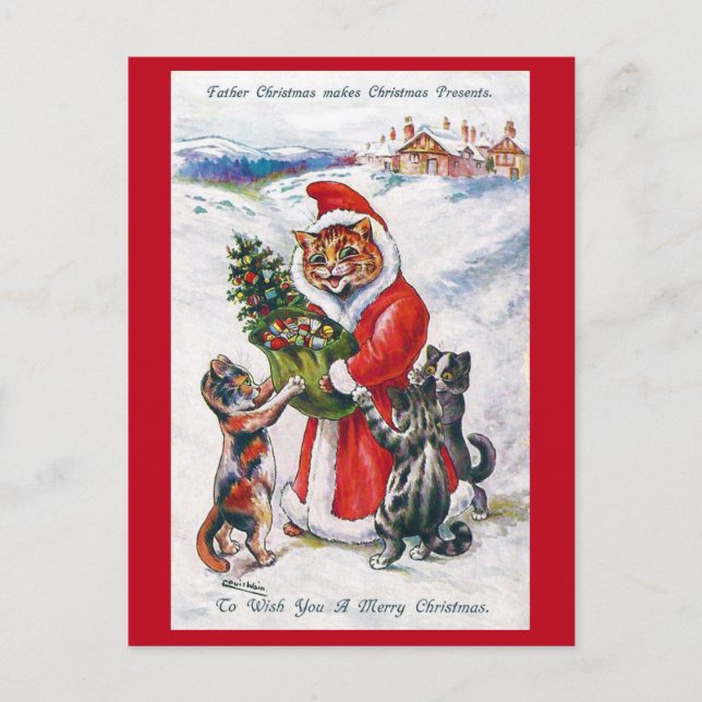 Postal Navidades Santa Cat, Louis Wain (Anverso)