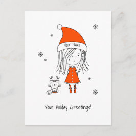 Postal Navidades Santa Chica Cat Cute Funny Personalizado
