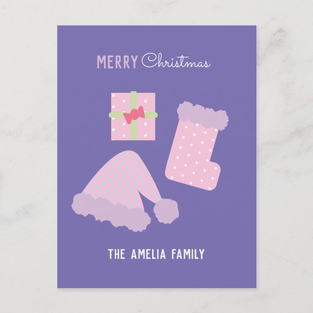 Postal Navidades Santa Hat Present Stocking (Anverso)