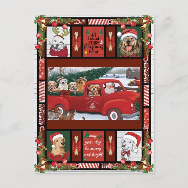 Postal Navidades Santa Red Truck recuperador de oro (Anverso)