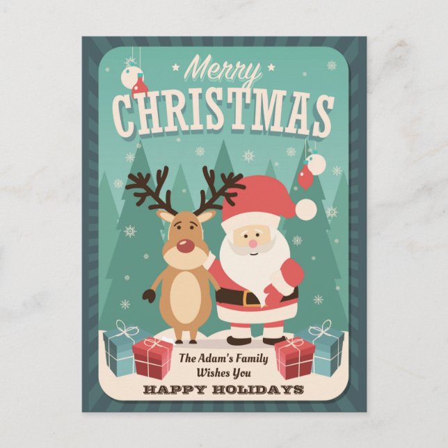 Postal Navidades ・ Santa ・ Rudolph ・ Vintage ・ Vacaciones (Anverso)