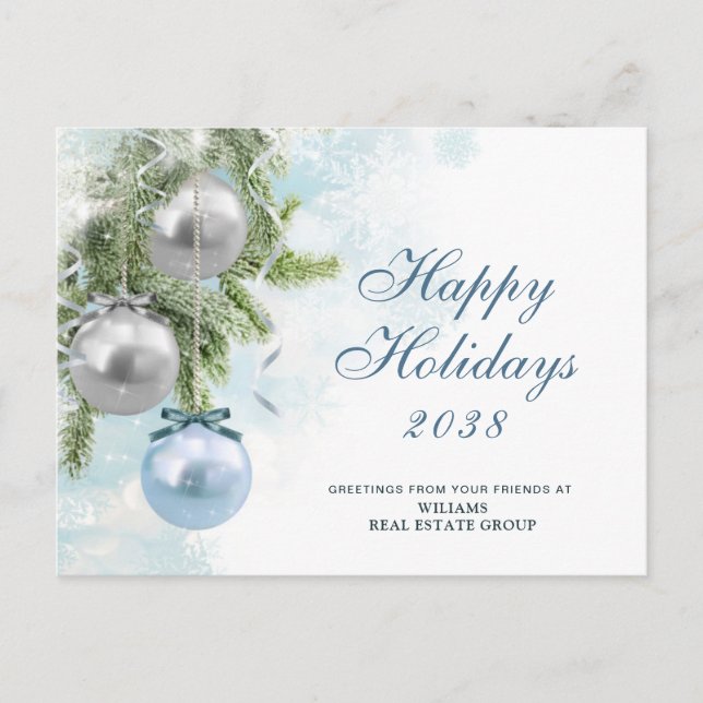 Postal Navidades Silver Sparkle Ball Saludo Corporativo (Anverso)