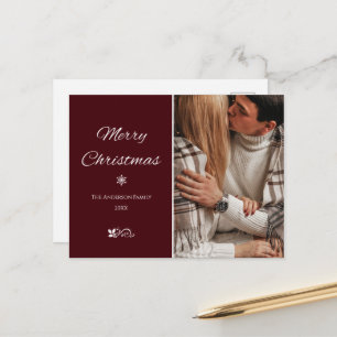 Postal Navidades Simple y Elegante Burgundy Oscuro