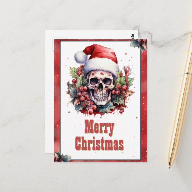 Postal Navidades Skull Watercolor (Anverso/Reverso In Situ)