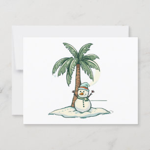 Postal Navidades - Snowman en la playa con palmeras