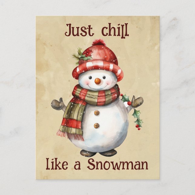 Postal Navidades Snowman solo gritan una acuarela diverti (Anverso)