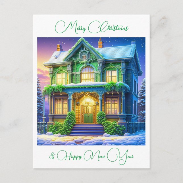 Postal Navidades Snowy personalizados Casa Verde (Anverso)