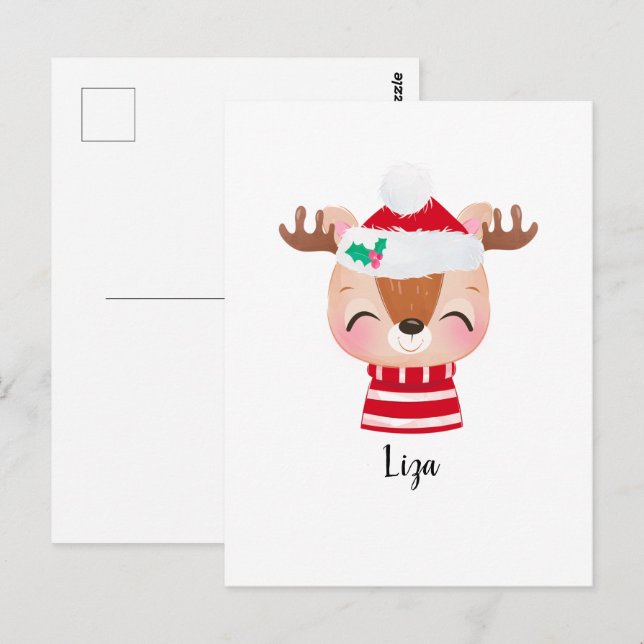 Postal Navidades sonriendo cara de reno (Anverso / Reverso)